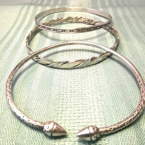 50s to 80s Bangle Set (3) - 2 Sterling Silver & 1 Alpaca - Trinidad, N. America